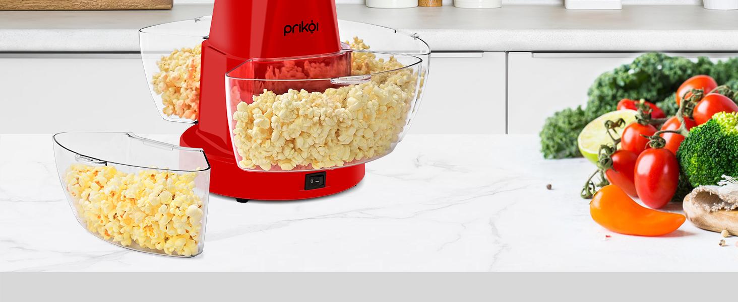 SUSTEAS Oil-free popcorn machine with hot air system for crispy pops, includes 4 bowls & cups (4-serving capacity).