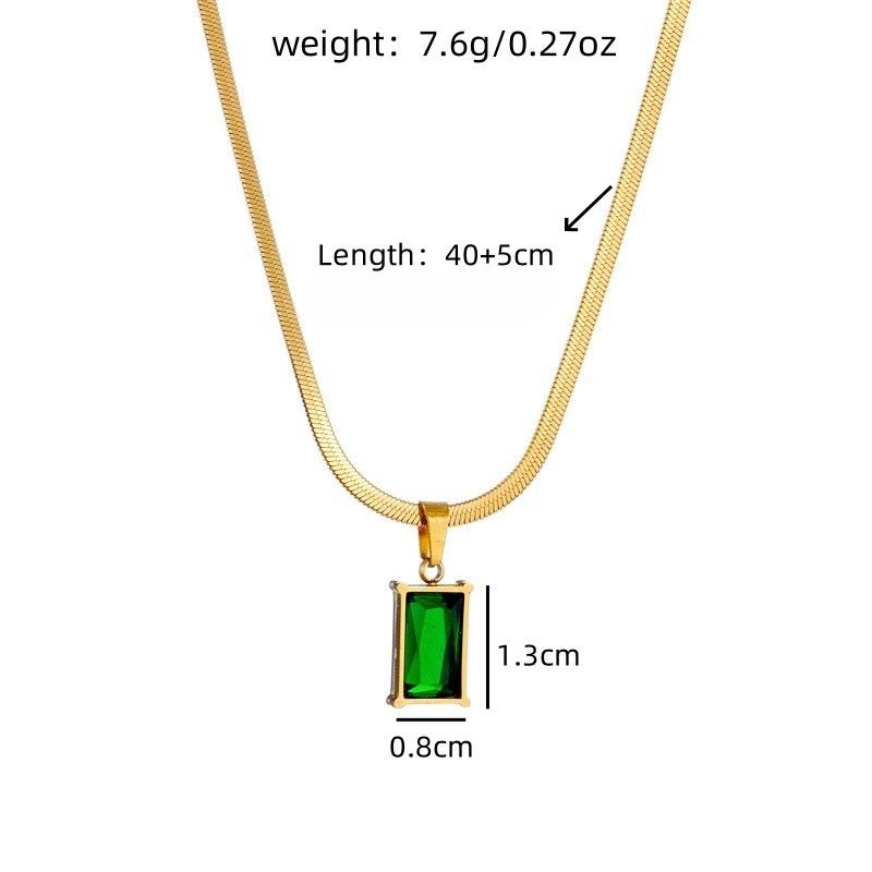 Unique Design Snake Chain Necklace Set, Geometric Luxury Emerald Stone Pendant, Elegant Jewelry Gift Idea, Perfect for Special Occasions