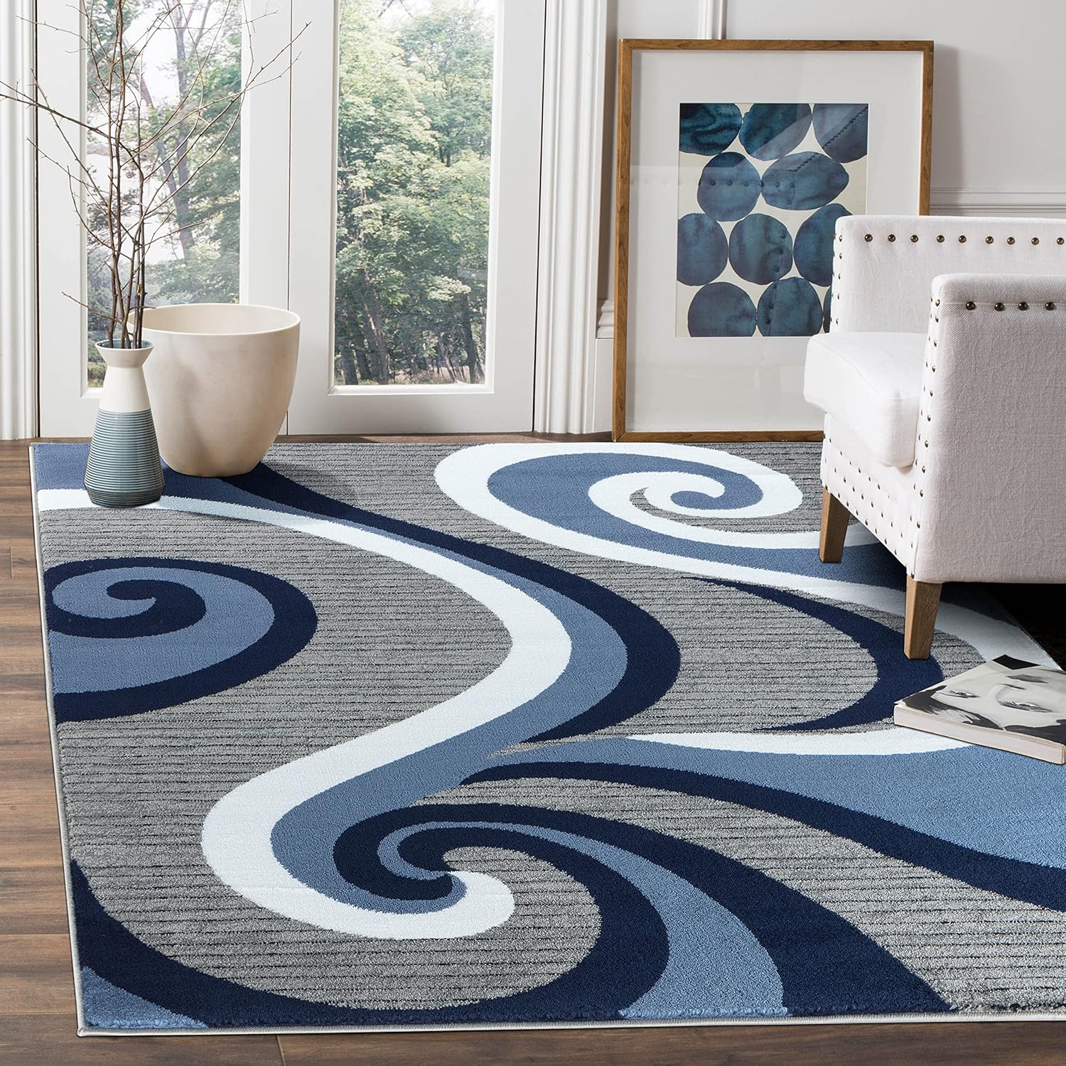 Modern Abstract Swirl Wave Geometric Flannel Area Rug - Teal Grey Black White Contemporary Print Soft Mat for Living Room, Non-Slip Minimalist Home Decor#AbstractSwirlRug #GeometricContemporaryMat #MinimalistHomeDecor #TealGreyCarpet #NonSlipFlannelRug