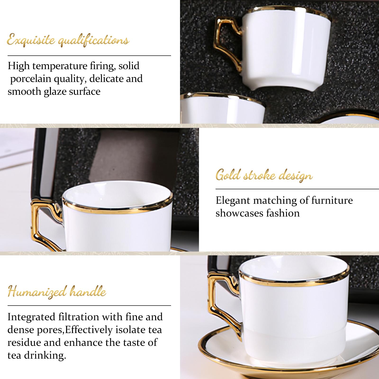 SUNDAY MIRTH Tea Cups And Saucers Set - 6 Piece White Coffee Mug Set Cappuccino Cup For Cappuccino Cups, Double Espresso Cups Set for Latte, Mocha, Au Lait, Tea, White