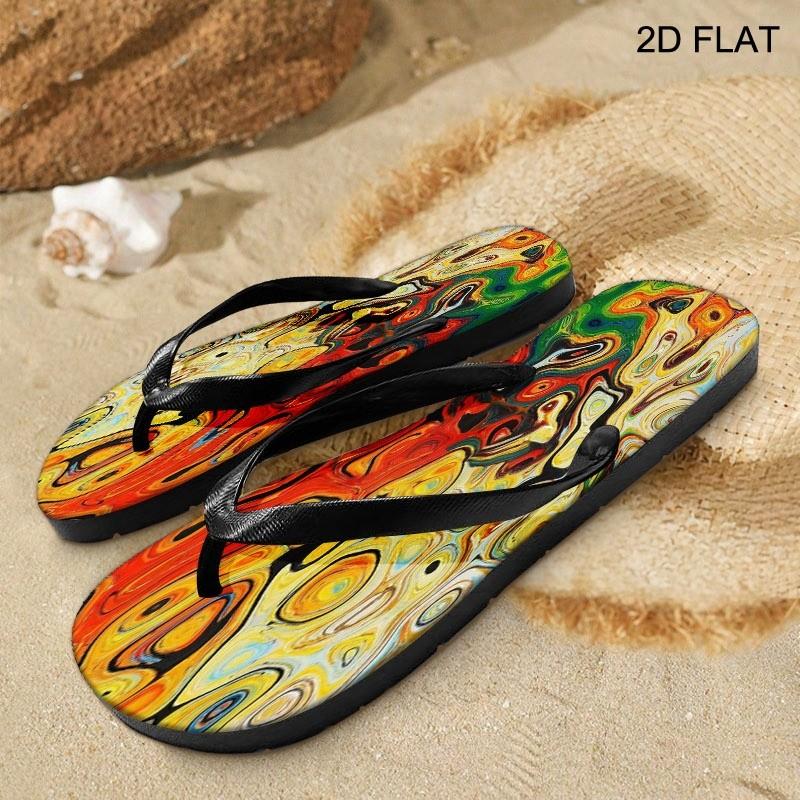 2026 Summer New Women'S Flip Flops, Vibrant Abstract-Print, Open Toe, Flat Heel, Multiple Colors|Sizes Available, Ideal for Mother'S Day, Easter, Holiday Gifting, All-Season Wear, Dry-Clean Friendly, Women Shoes