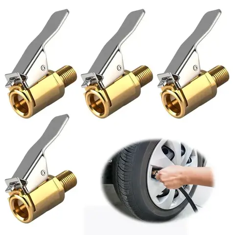 Car Tire Air Chuck - Heavy Duty Solid Brass Locking Inflator Adapter, Leak-Free Clip-On Nozzle for Air Compressor
