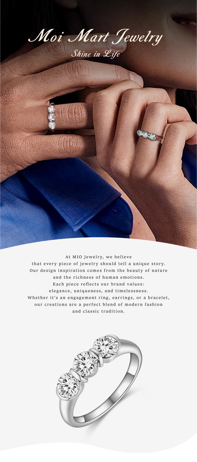 Moi Mart Classic Elegance 3-Stone Synthetic Moissanite Ring in s925 Sterling Silver, Perfect for Anniversaries or Engagement gift