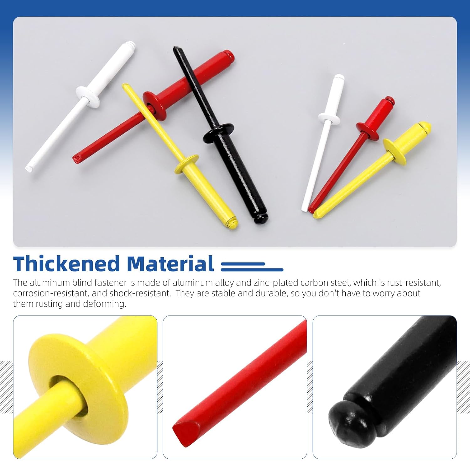 130-Count 7-Size Yellow Alloy Blind Rivets with Steel Mandrel & Mandrel Handle, Large Flange Pop Rivet Kit for Metal, Furniture