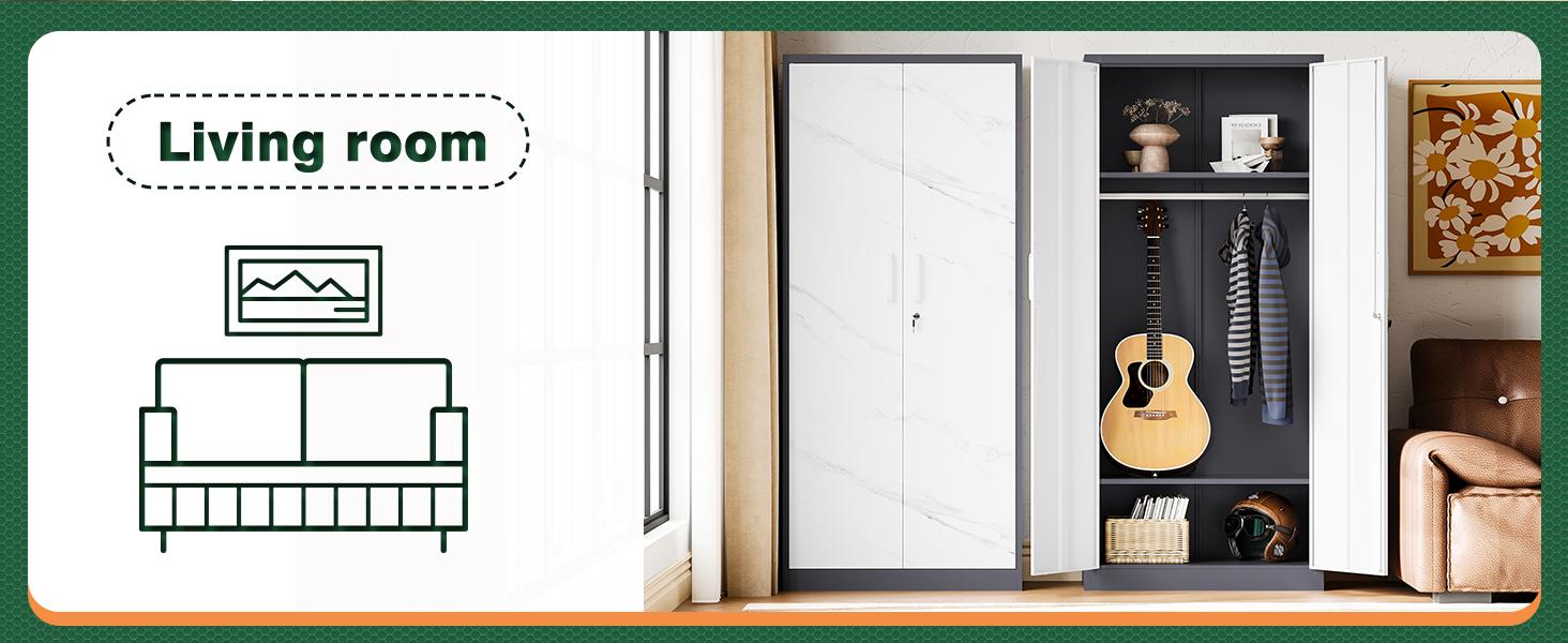 Letaya Metal Wardrobe BLack Cabinets with Lock, Clothing Locker 72" X 36" X 18" for Home, Fire Department, School, Employee, Gym, Government