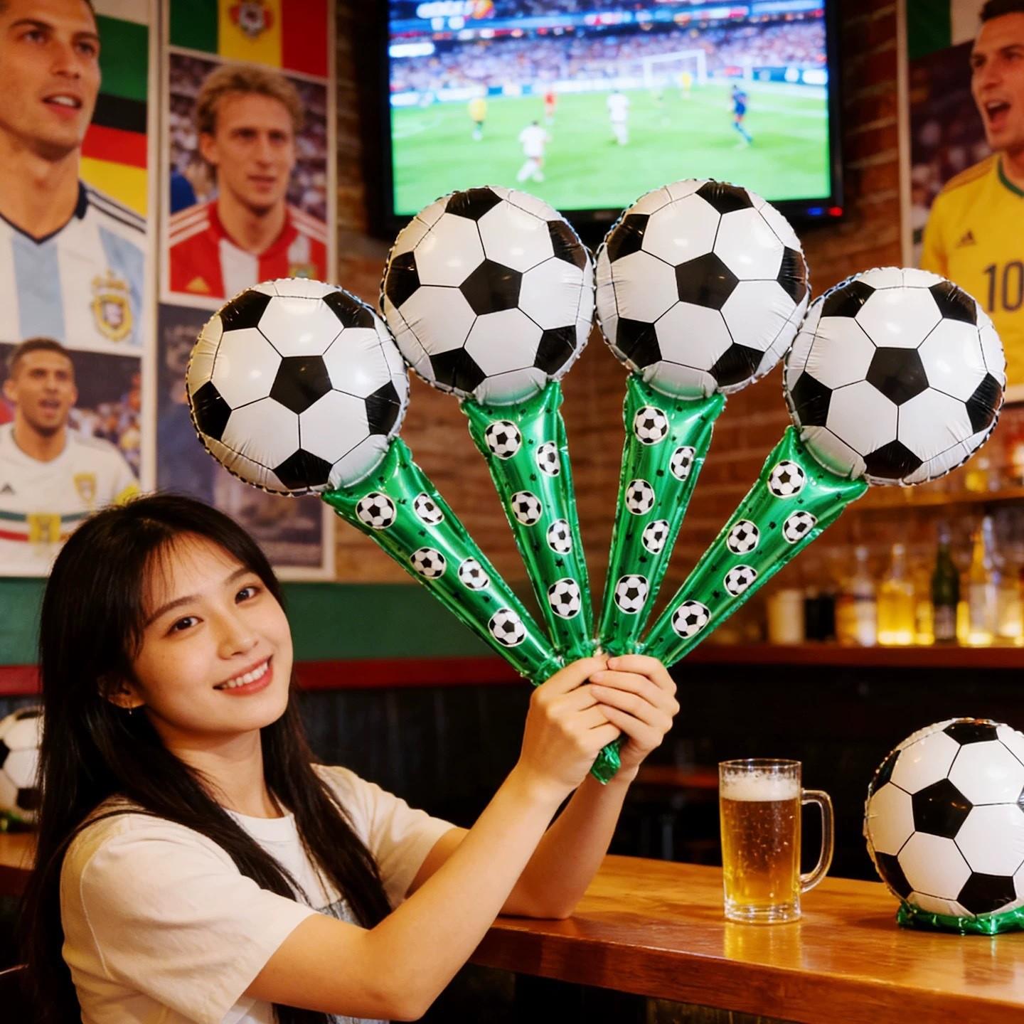 8pcs 2026 World Cup-themed Set of 4 Soccer-Shaped Headbands and 4 Handheld Cheer Sticks with Foil Balloons—World Cup Party Decorations, Props, and Photo Backdrops