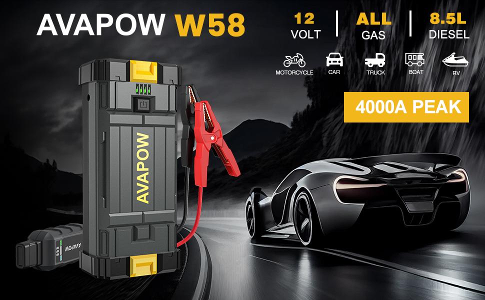 AVAPOW Car Jump Starter,4000A Peak 27800mAh Battery Jump Starter,Portable Battery Booster,12V Jump Box with LED Light,USB QC 3.0