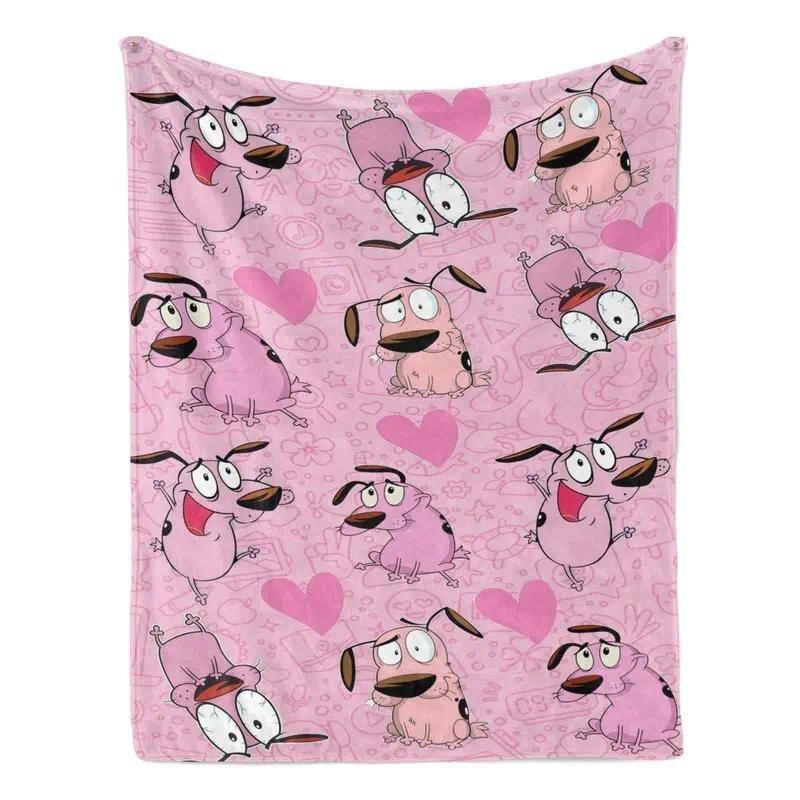 Cartoon Print Pink Courage the Cowardly Dog Funny Plush Flannel Throw Blanket - Cozy Lightweight Portable Sofa Bedding Decor, Matches Cooling Pillows Couch Cover, Warm Birthday Christmas Gift for Cartoon Fans