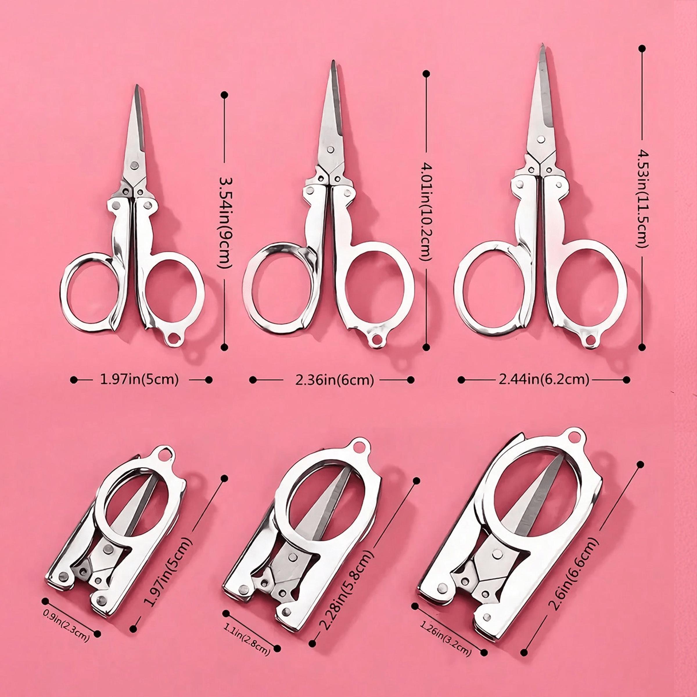 1pc Folding Scissors, Steel Small Scissors Pocket Portable, Foldable String In Key Ring Travel Scissors Mini Craft Knife, Paper Cutters, Cutting Supplies