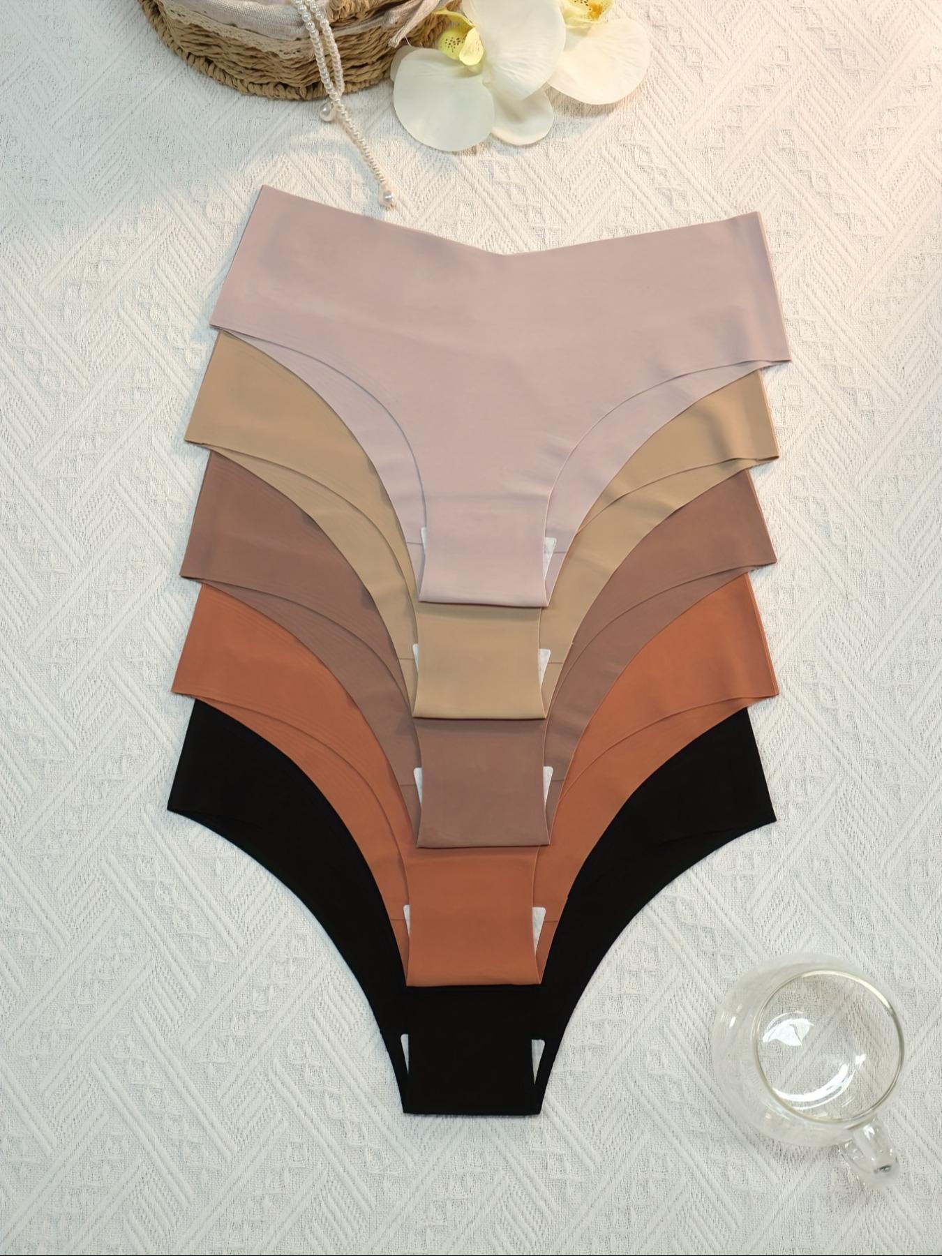 Women's Seamless Invisible Breathable Low Waist V-Shape Bikini Panties, 5 Pack Casual Sporty Smooth Yoga Underwear for All Seasons