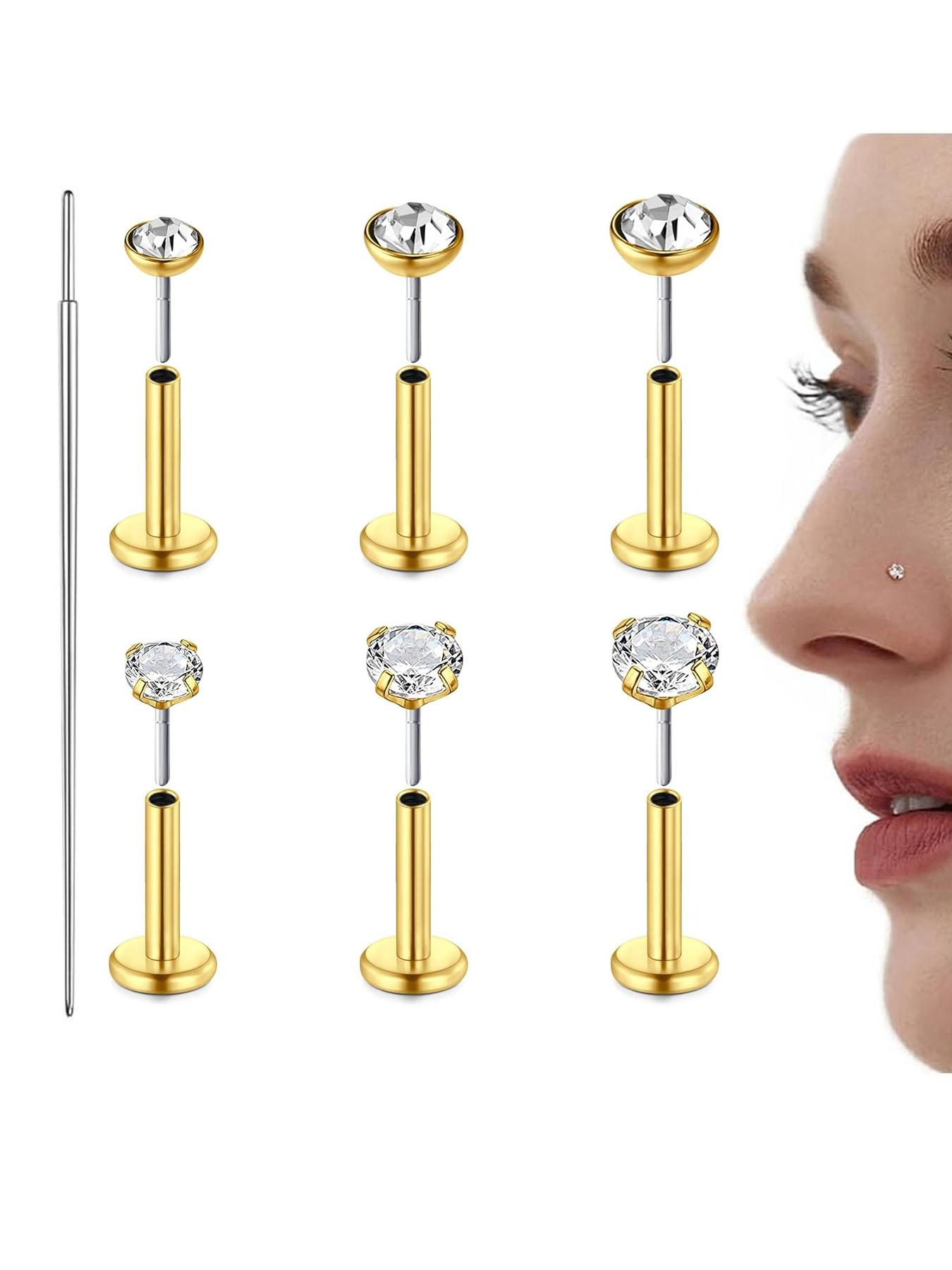 Rhinestone Decor Nose Studs, Stainless Steel Nose Rings, Body Piercing Jewelry for Women & Men, Trendy All-match & Exquisite Jewelry for Birthday Gift