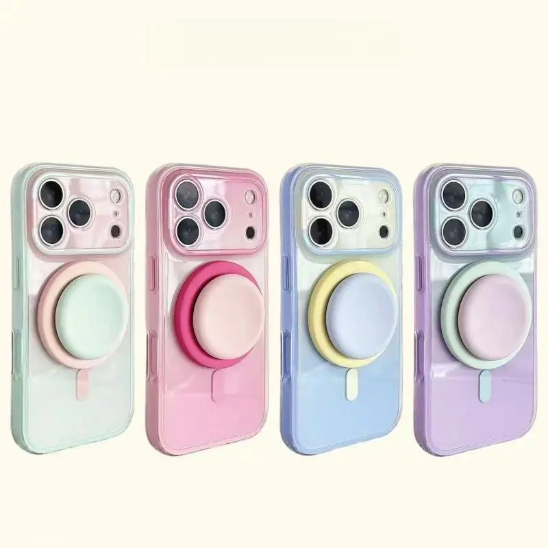 Magnetic Translucent Hard PC Phone Case with 2-in-1 Grip Stand, Aesthetic Double Layer Cover for iPhone 17/16/15/14/13 Pro Max Plus Mini, Iphone Series, Fits Ios, Accessories, Cute Aesthetic, Hard Pc Shell