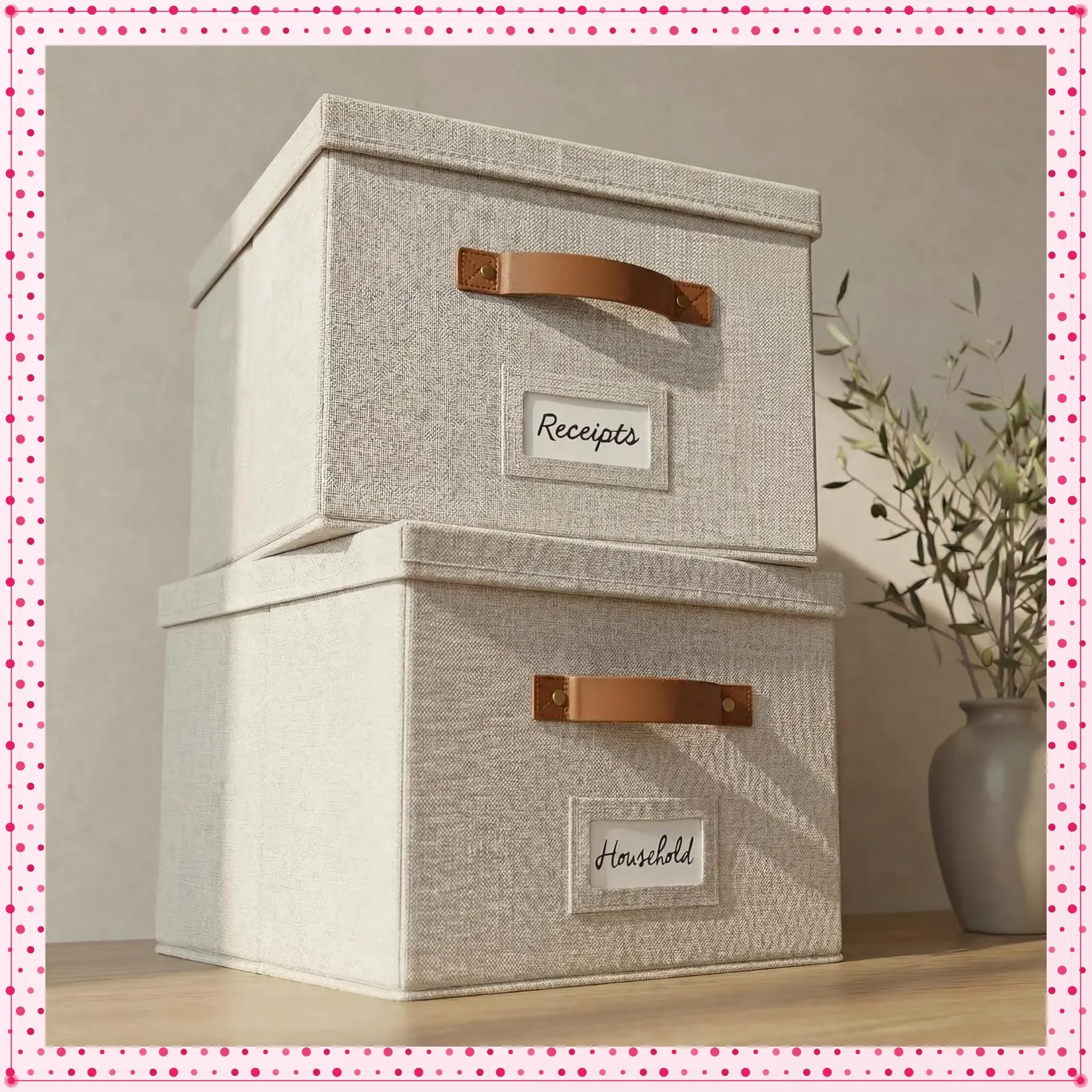 Decorative File Organizer Box Set of 2 - Collapsible Linen Filing Cabinets | Stores Documents and Hanging File Folders - Portable Office Crates with Lid and Handles for Easy Slide AccessGift