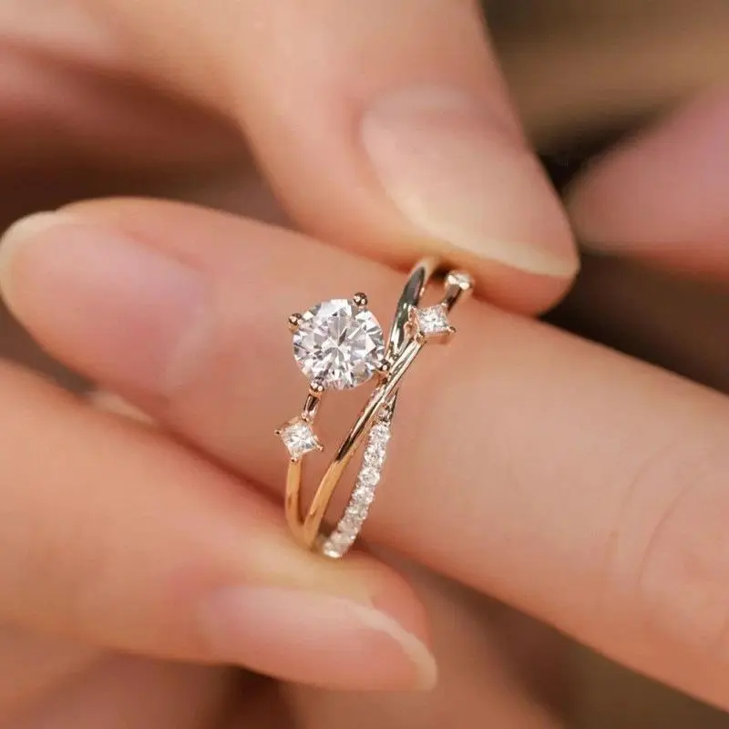 Women's Exquisite Cosmic Trajectory Planet Ring - Double Layer Luxurious Sparkling Zircon Opening Ring for Brides, Wedding Costume Jewelry