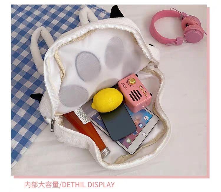 Autumn and winter sweet and cute cartoon Y2K plush cat paw bone backpack for girls, large capacity daily commuter bag, birthday gift