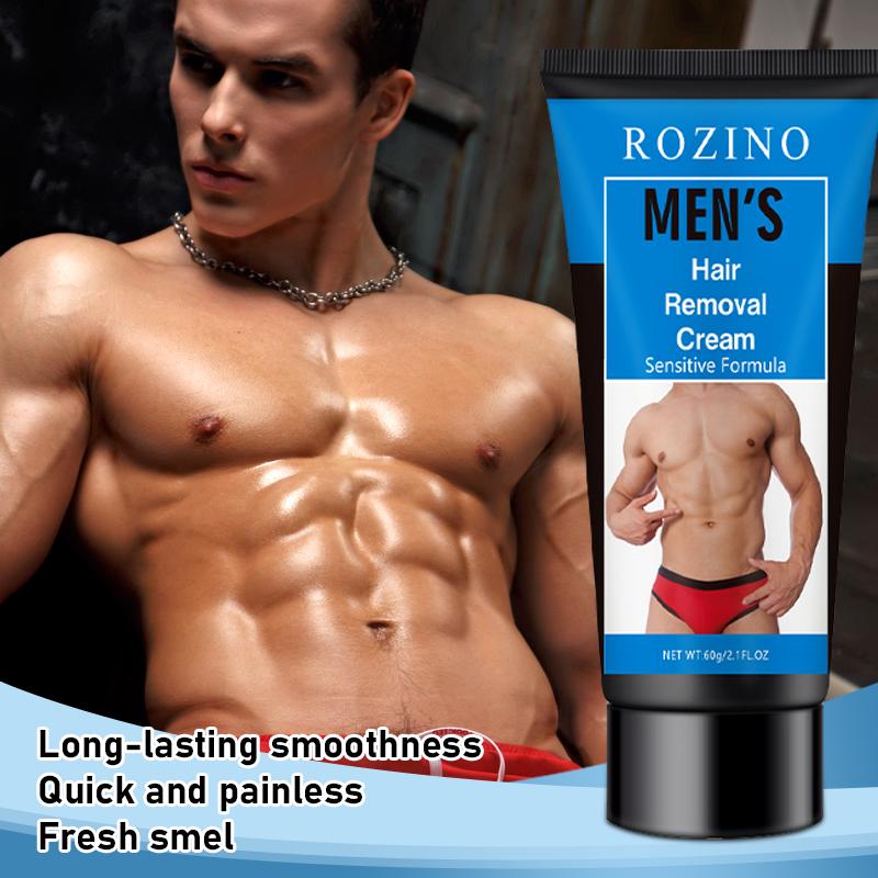 ROZINO Men's Sensitive Skin Hair Removal Cream - Gentle Formula for Smooth & Flawless Results - 60g Portable Tube - Alcohol-Free & Fragrance-Free - Quick & Painless Hair Management - Body Care Daily