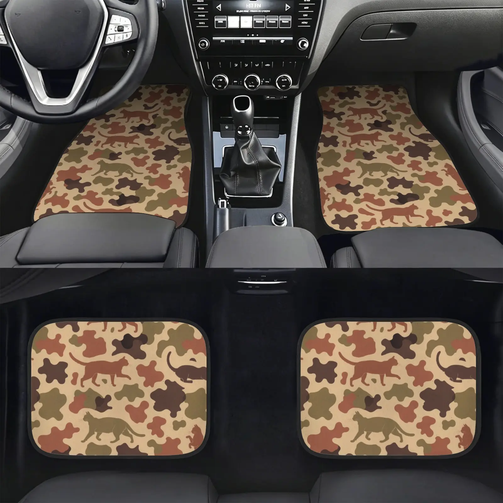 Animal Camo Car Floor Mats 4 Pieces, Wildlife Pattern Camouflage Print Car Accessories, Front & Rear Anti Slip Auto Floor Liners, Stain Resistant All Season Car Interior Mats for Sedan SUV Truck Van