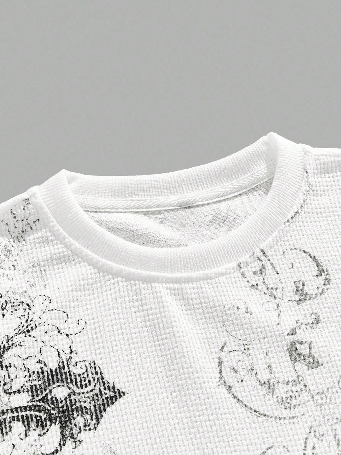 Men's Textured Fabric Full Body Print Hoodie, Cross Design Pullover Sweatshirt, Casual Fashion Long Sleeve Top for Daily Wear