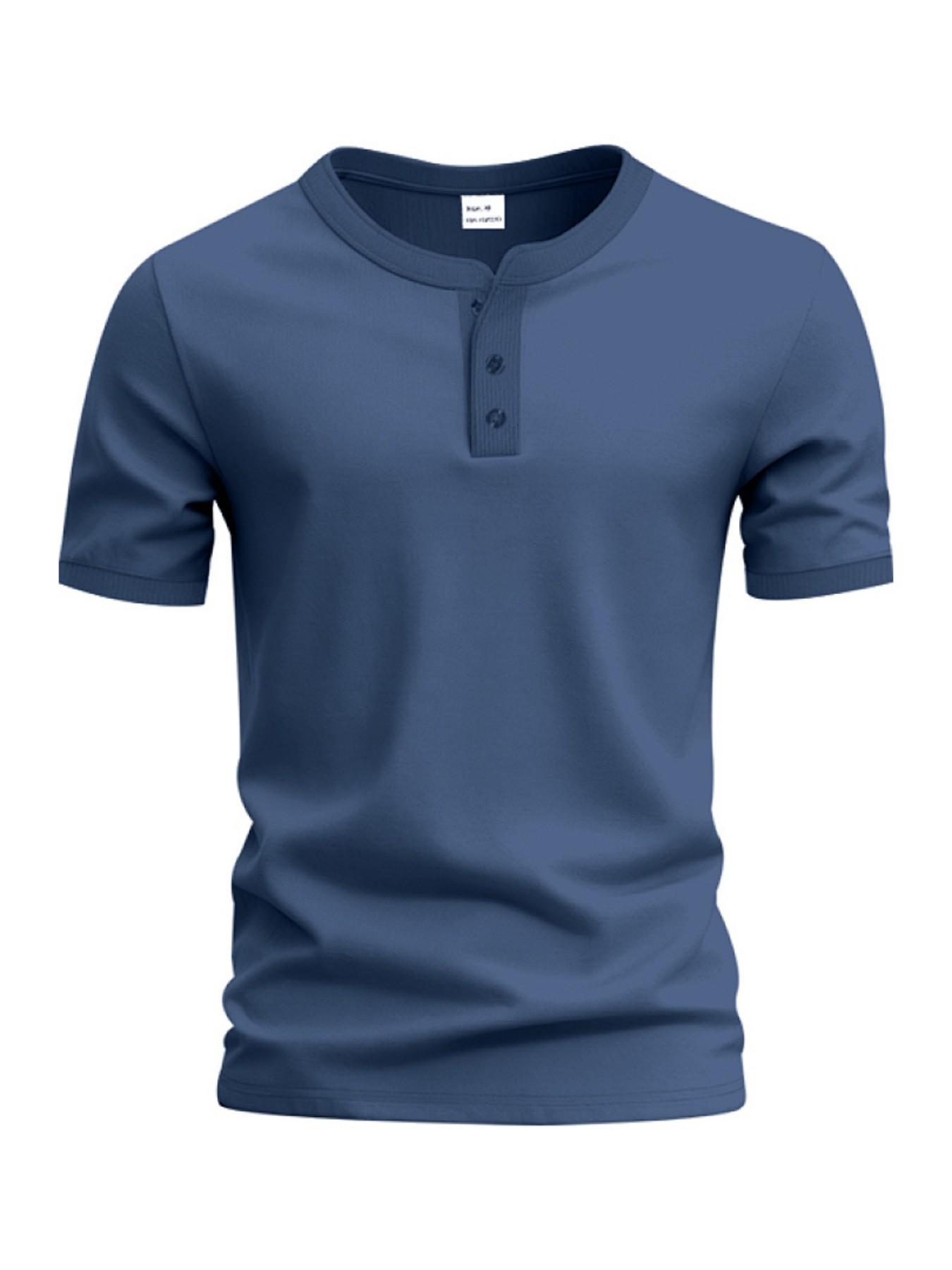 Men's Vintage Summer Loose-Fit Short Sleeve T-Shirt, Henry Collar Plain Color Quick-Dry Breathable, Casual Fashion for Men