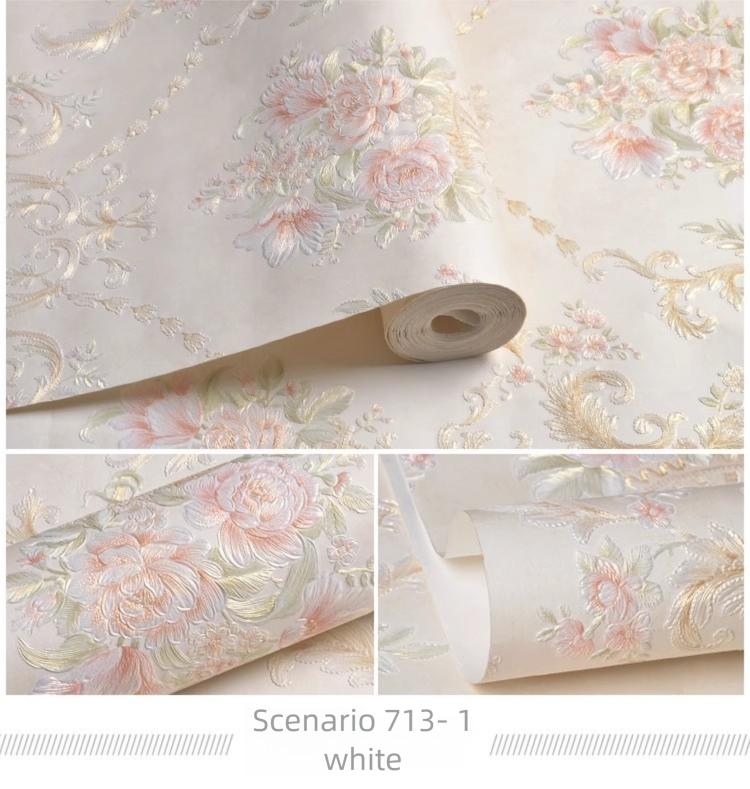 Self-Adhesive Non-Woven Fabric Wall Paper Roll, 3D Floral Design for Living Room Bedroom Background Decor, Home Decoration Sticker