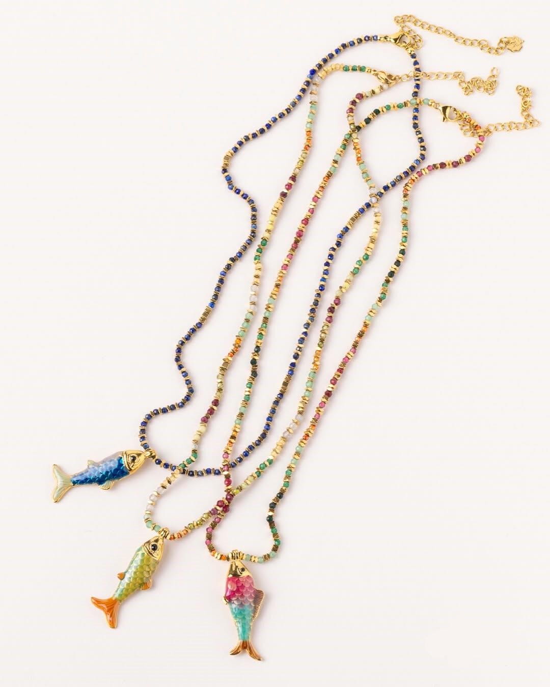Women's Copper Ocean Fish Pendant Statement Necklace - Fashion Jewelry Accessories, Bold Statement Piece, Vibrant Multicolored Cord for Casual Indoor Recreation Wear