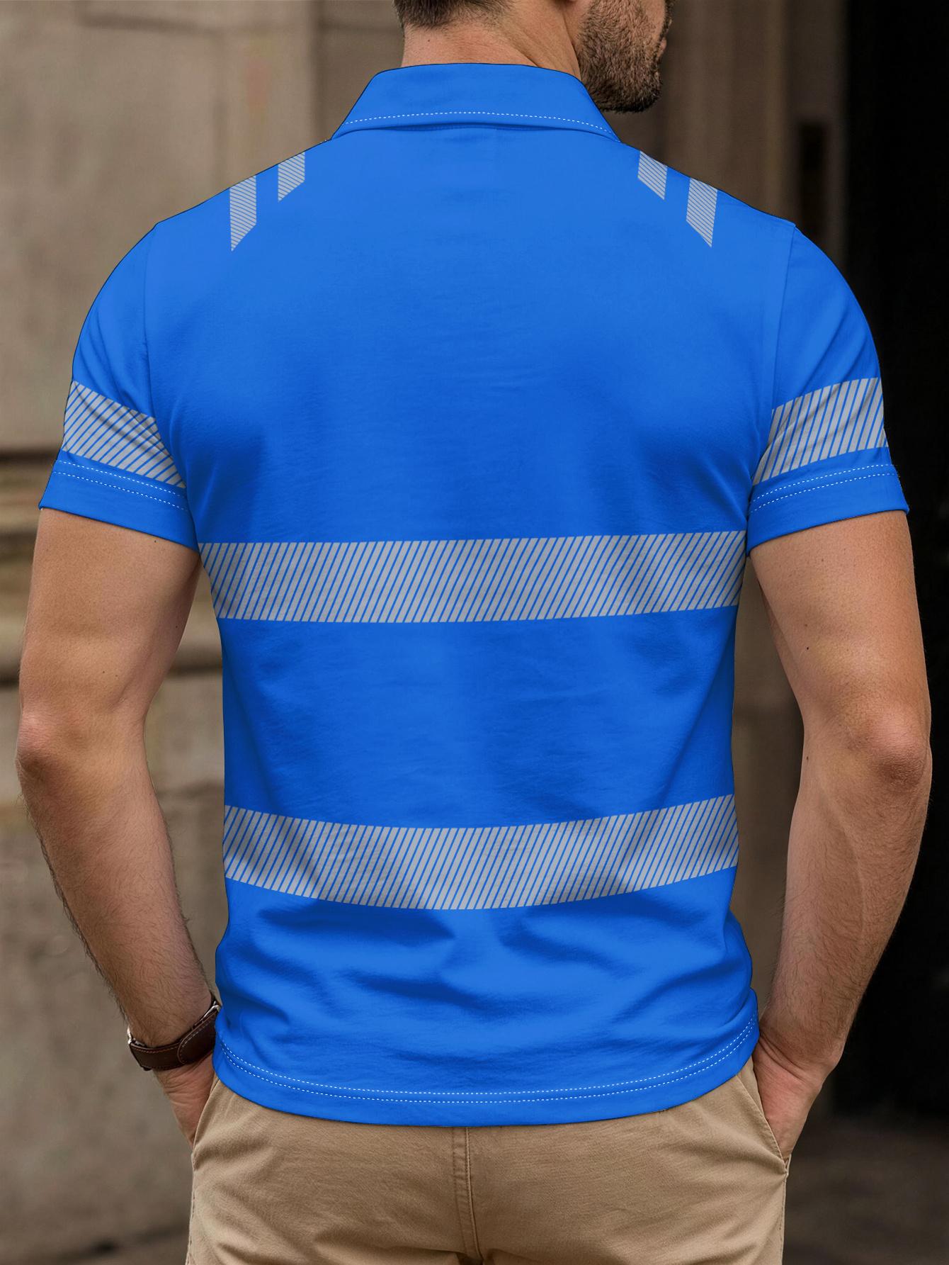 Men's casual striped short-sleeved Summer Polo shirt - A breathable and quick-drying work shirt with neon yellow contrast stripes and collar design Buttoned Polo Shirt