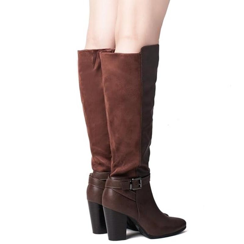 Women's Heeled Knee High Boots Zip Up High Chunky Heeled Boots