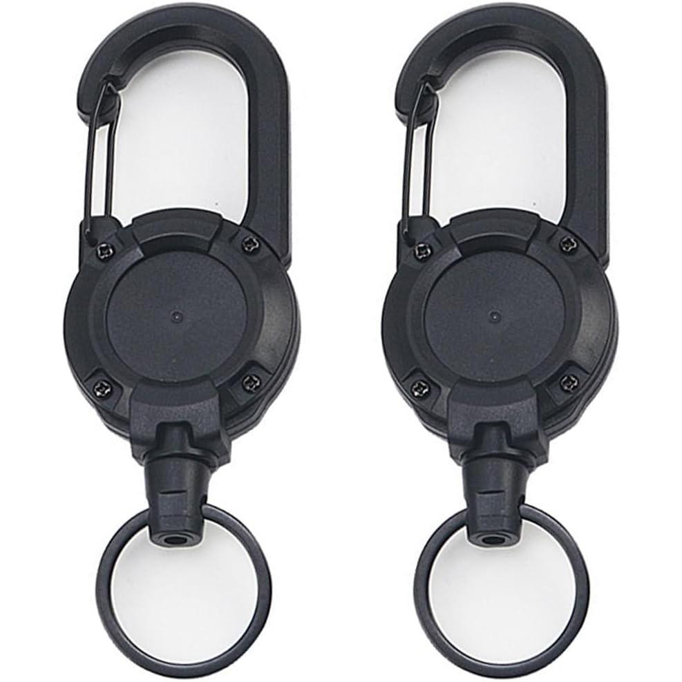 2-Pack Heavy Duty Retractable Keychains - Multi-Function Carabiner with Super Strong Steel Cable, Easy to Use, Unisex Design for Hiking, Camping & Climbing, Keychain Lanyard