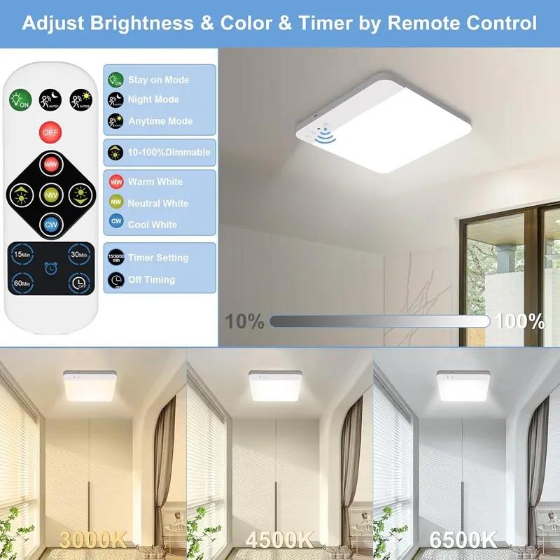 Rechargeable Motion Sensor Closet Light with Remote Control, 6000mah Battery, 400lm Brightness, 3 Color Modes, Magnetic Design for Indoor Lighting, Magnetic Closet Lights