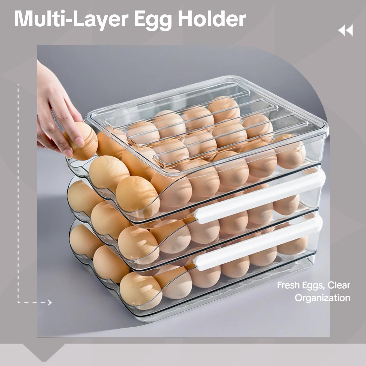 Transparent Multi-Layer Egg Storage Box, Refrigerator Slide-Type Egg Roller, Fresh-Keeper Design, Ideal for Organized Kitchen Use, Refrigerator Egg Organizer
