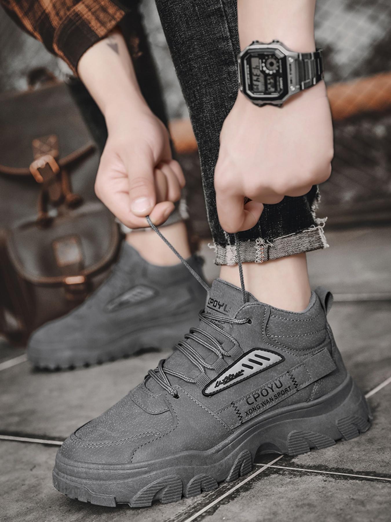 Mens Chunky Platform Work Boots | Waterproof Leather Ankle Boots | Urban Outdoor & Hiking Shoes