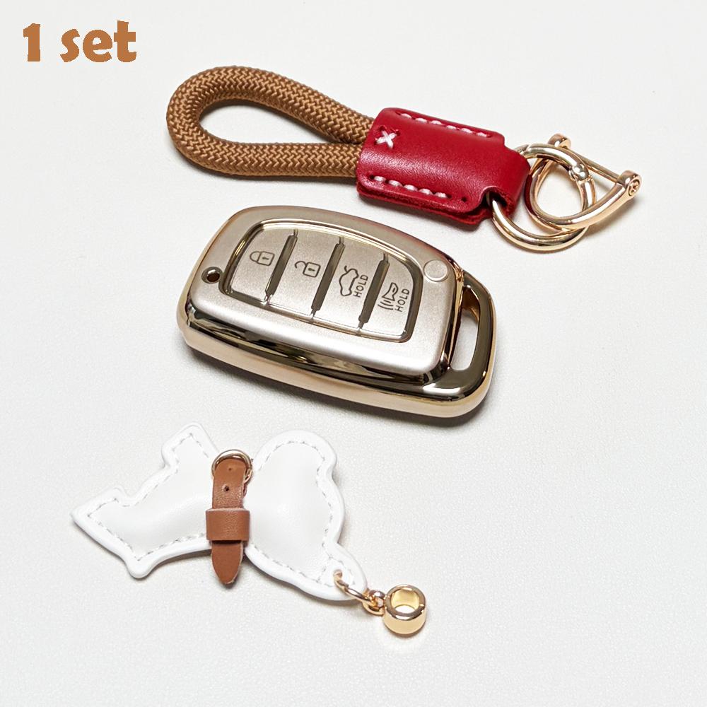 for Hyundai Car Key Cover, Soft Durable Tpu Material, Includes Keychain, Fits Hyundai 2018-2013 Sonata Tucson Elantra, 4 Buttons