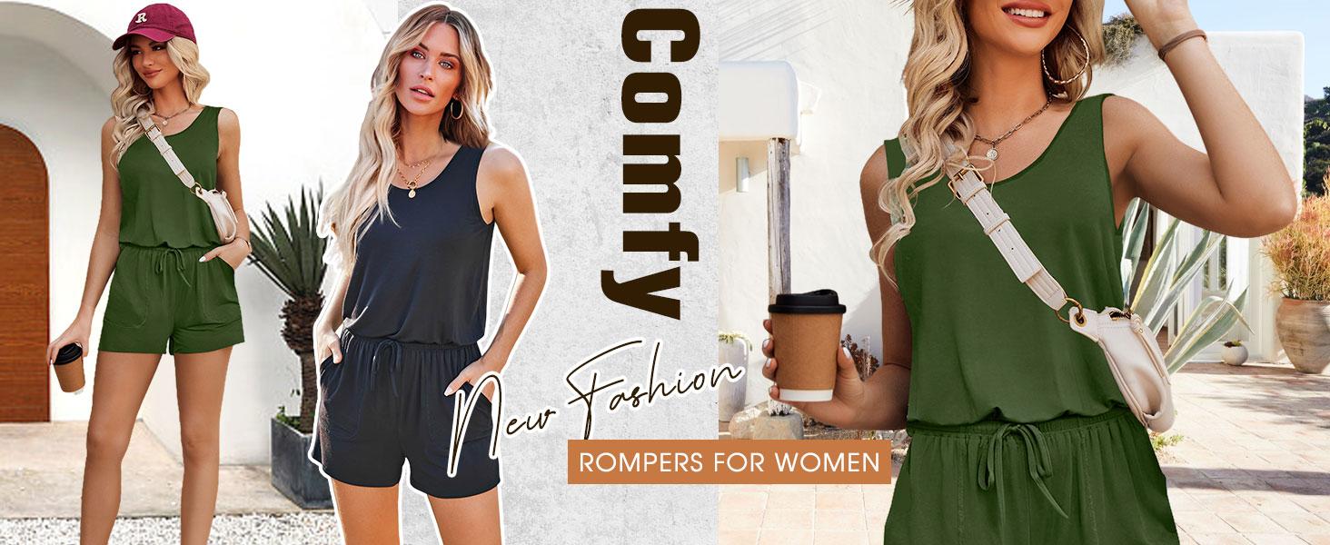 Rompers for Women Summer Sleeveless Scoop Neck Tank Top Casual Short Jumpsuit Rompers with Pockets SpringStatements Rompers for Women Summer Sleeveless Scoop Neck Tank Top Casual Short Jumpsuit Rompers with Pockets SpringStatements