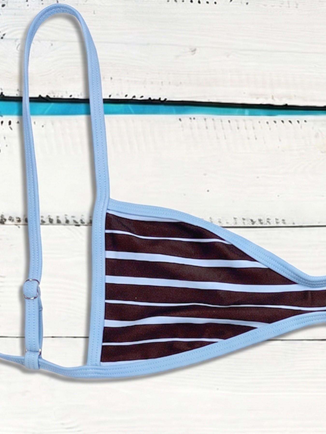 New Women's Blue Striped Bikini Set, Adjustable Straps, Thin Shoulder Strap Bikini, Casual Beachwear, Pool Party Fashion Swimwear