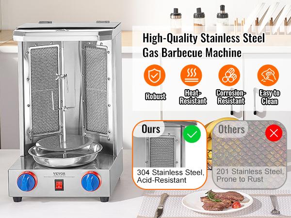 VEVOR Shawarma Grill Machine, 13 lbs Capacity, Chicken Shawarma Cooker Machine with 2 Burners, Gas Vertical Broiler Gyro Rotisserie Oven Doner Kebab Machine, for Home Restaurant Kitchen Parties