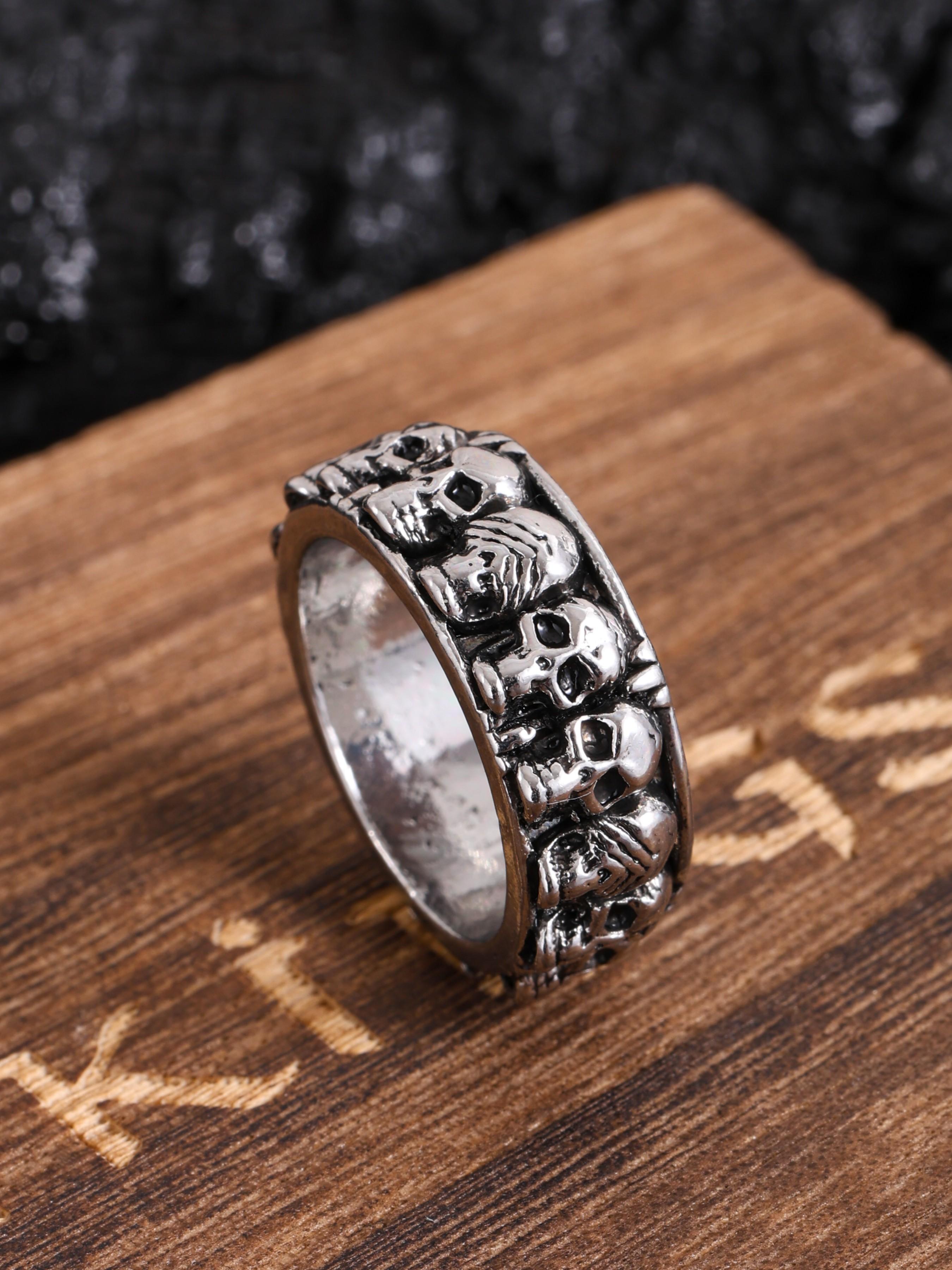 Vintage Distressed Skull Head Punk Hip-Hop Ring Finger Jewelry, Street Style Motorcycle, Unisex Fashion Accessory