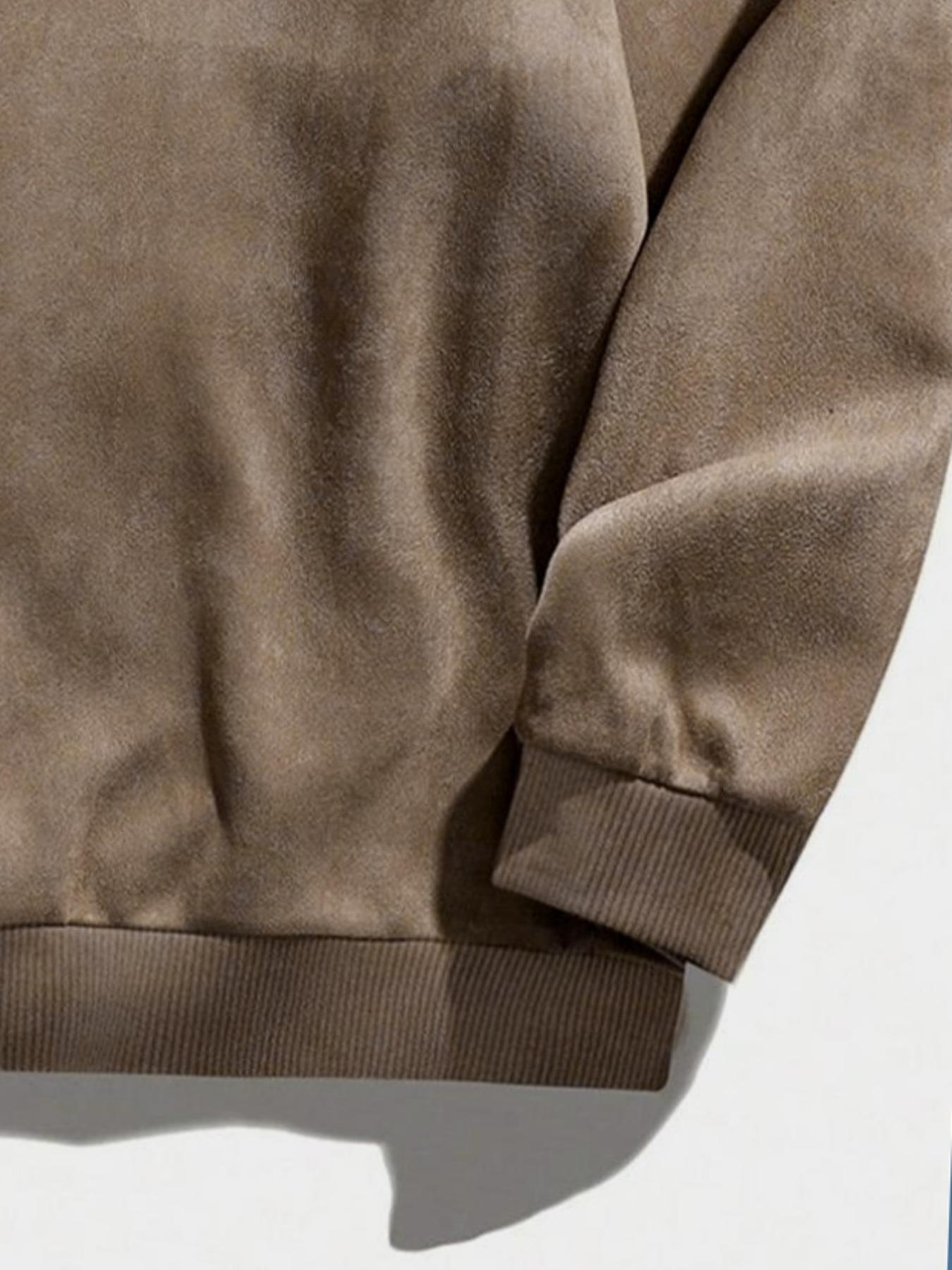 Men's Solid Color Plain Round Neck Drop Shoulder Long Sleeve Fleece Sweatshirt, Casual Fit for Fall & Winter, Comfortable Daily Wear