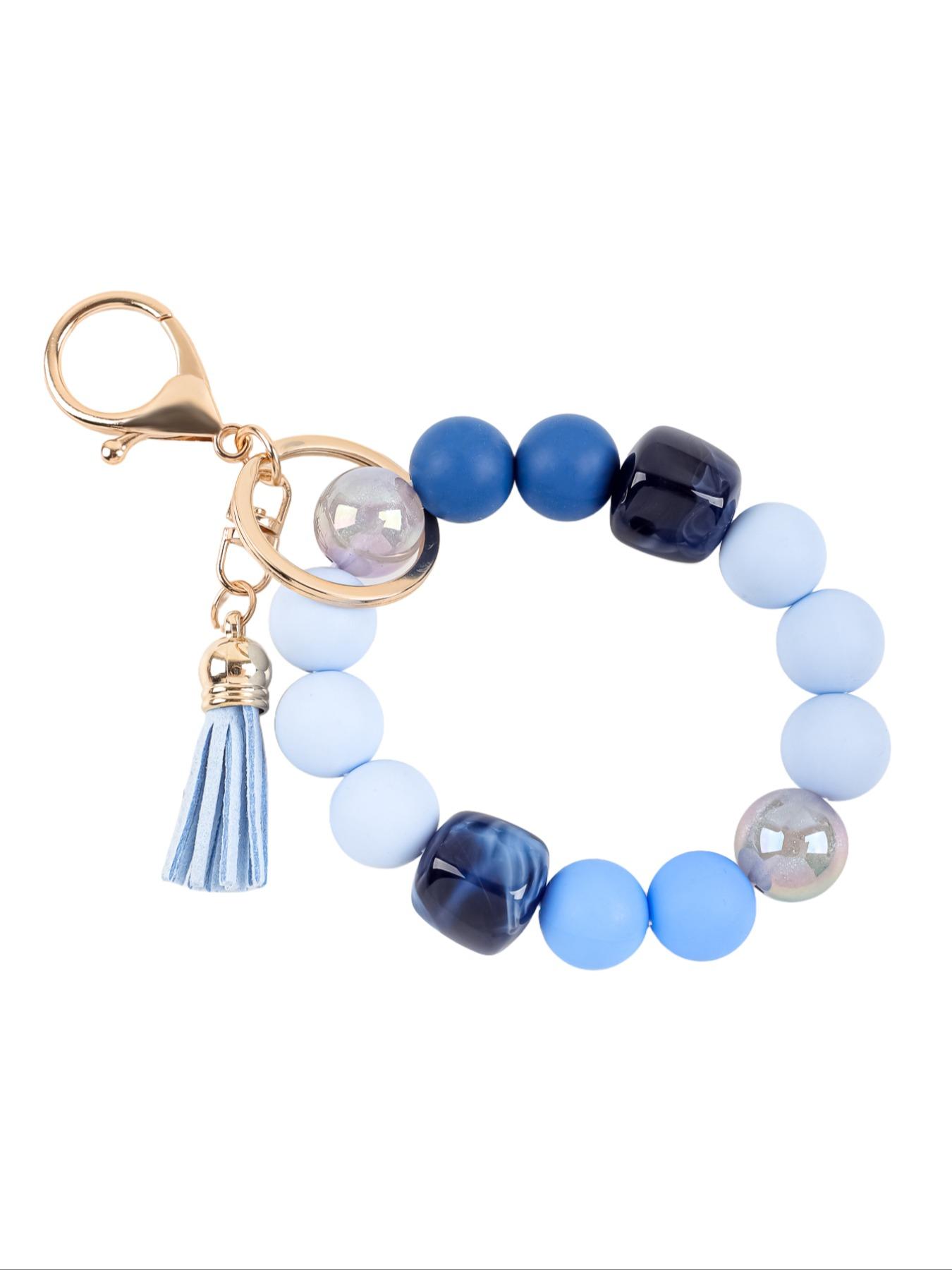 Solid Color Beaded Wristlet Keychain for Women, Matte Silicone Acrylic Beads, Tassel Charm, Minimalist Key Holder, Fashion Gift