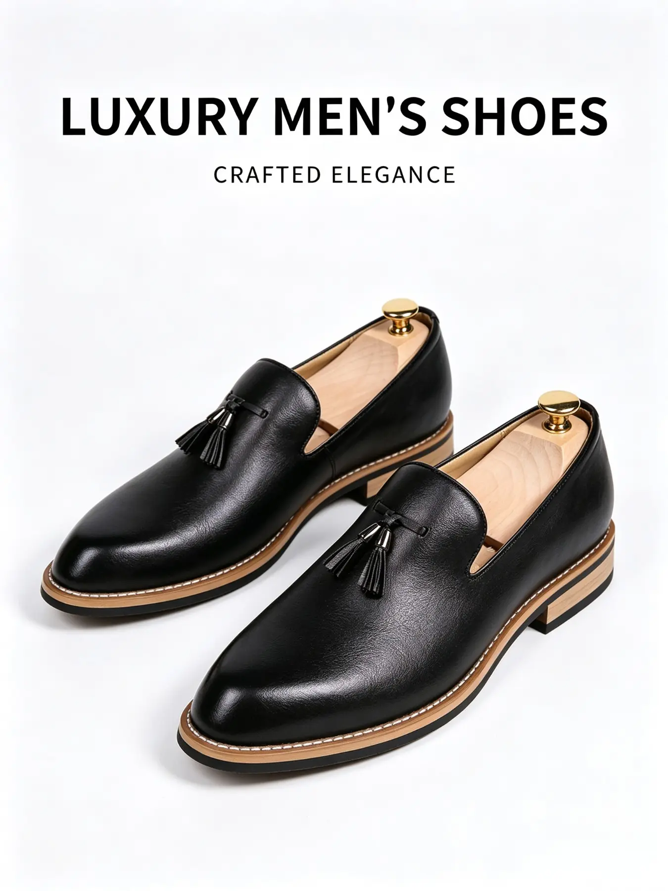 Men's Fashion Tassel Casual Shoes, PU Leather Slip-On Oxford, Business Wedding Party Dress Shoes, British Style, All-Season Comfort