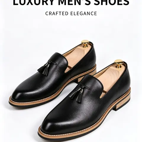 Men's Fashion Tassel Casual Shoes, PU Leather Slip-On Oxford, Business Casual Oxfords, Business Office Wedding Party Dress Shoes, British Style, All-Season Comfort