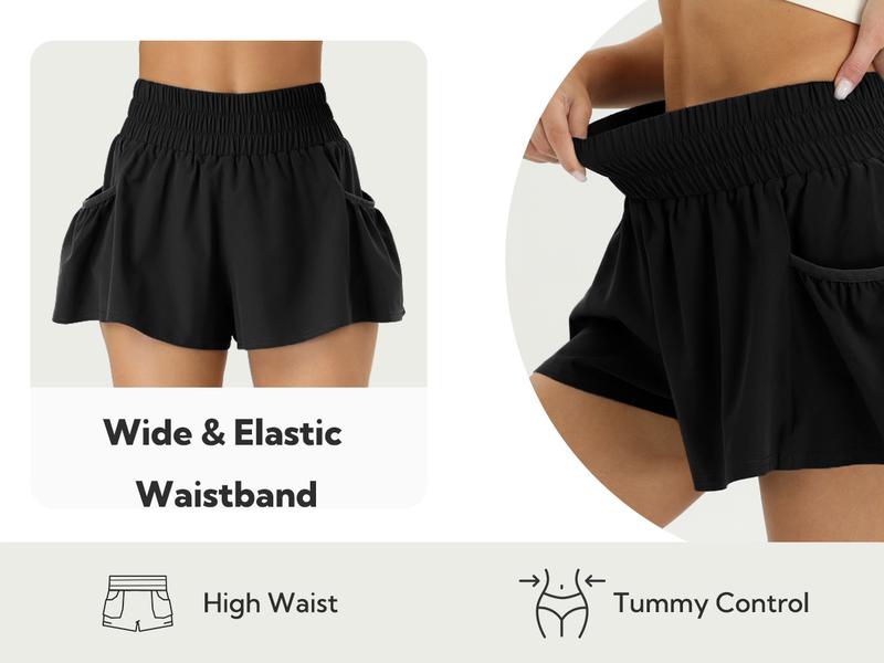 FireSwan Athletic Shorts for Women High Waisted Elastic Running Shorts Gym Workout Flowy Shorts with Pockets