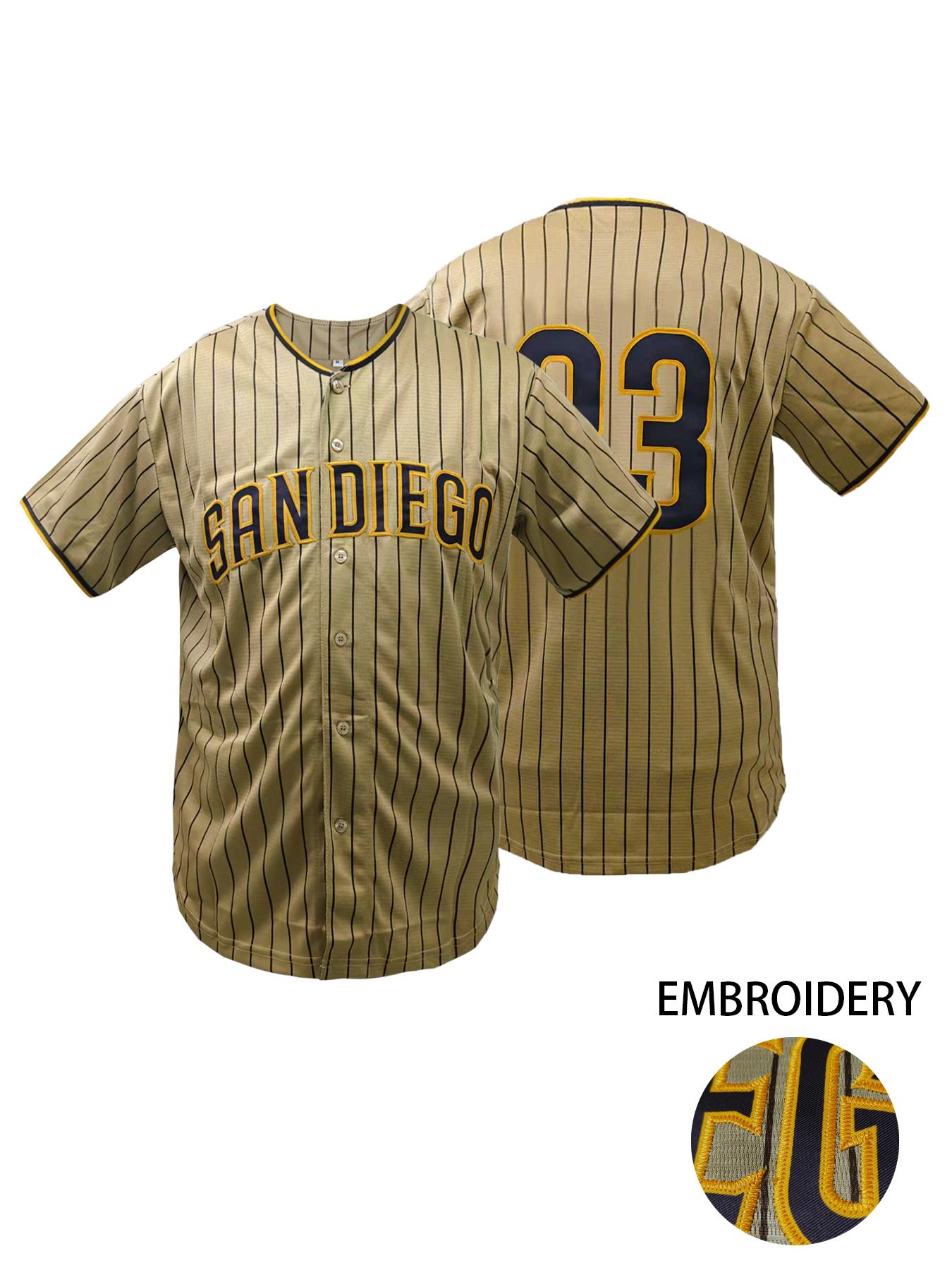 Men's Casual Short Sleeve V-Neck Baseball Shirt,“San Diego” Stitched Baseball Jersey, Loose Fit Breathable Embroidered Design, All Season Outdoor Sports & Daily Wear
