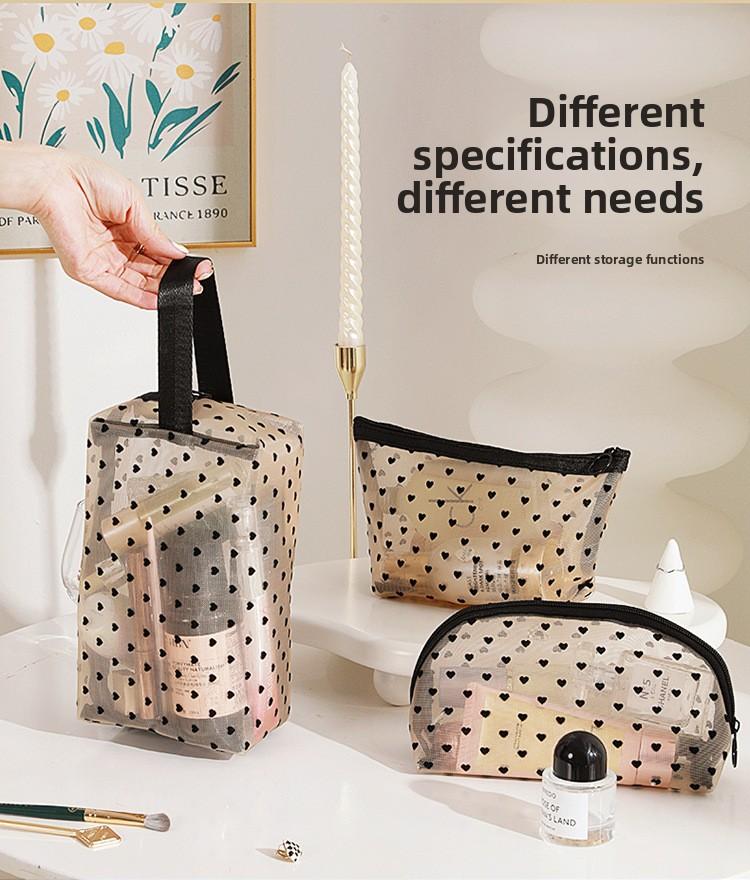 Mesh Makeup Bag Set, Heart Print Cosmetic Bag, Portable Travel Toiletry Bag for Women, Cute Makeup Organizer Pouch
