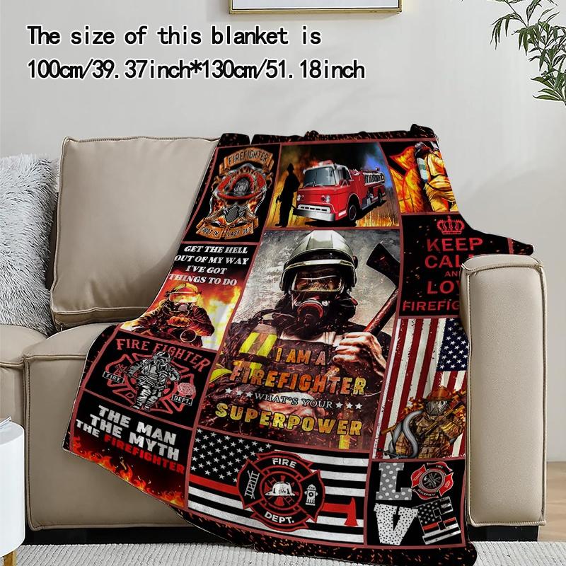 Firefighter Pattern Blanket, 1 Count Firefighter Themed Blanket, Soft Warm Throw Blanket, Air-conditioned Room Blanket, Warm Nap Blanket for Home