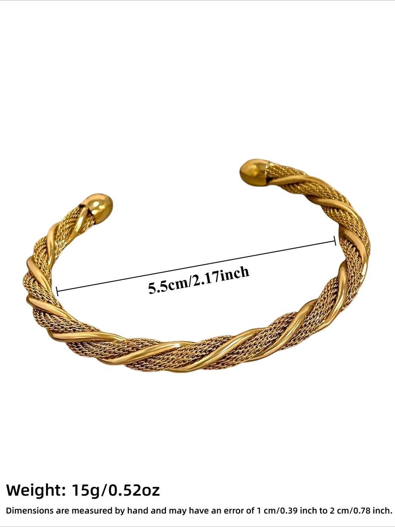 Stainless Steel Open Bangle Bracelet, Fashionable Simple Weave Design, Casual Women's Daily Commute Accessory, Versatile Hand Jewelry