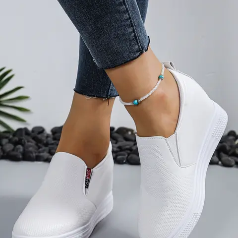 Women’s Casual Slip-On Sneakers with Hidden Wedge Heels, Lightweight Rubber Shoes with Elastic Side Panels for Everyday Wear, Footwear