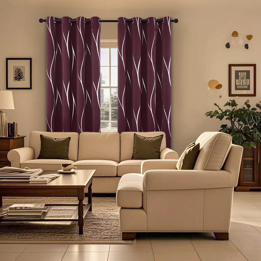2-Piece Silver Wave Textured Printed Blackout Curtains, Insulating Light-Blocking Drapes, Modern Luxurious Bedroom & Living Room Decor for Home Living Room Decor