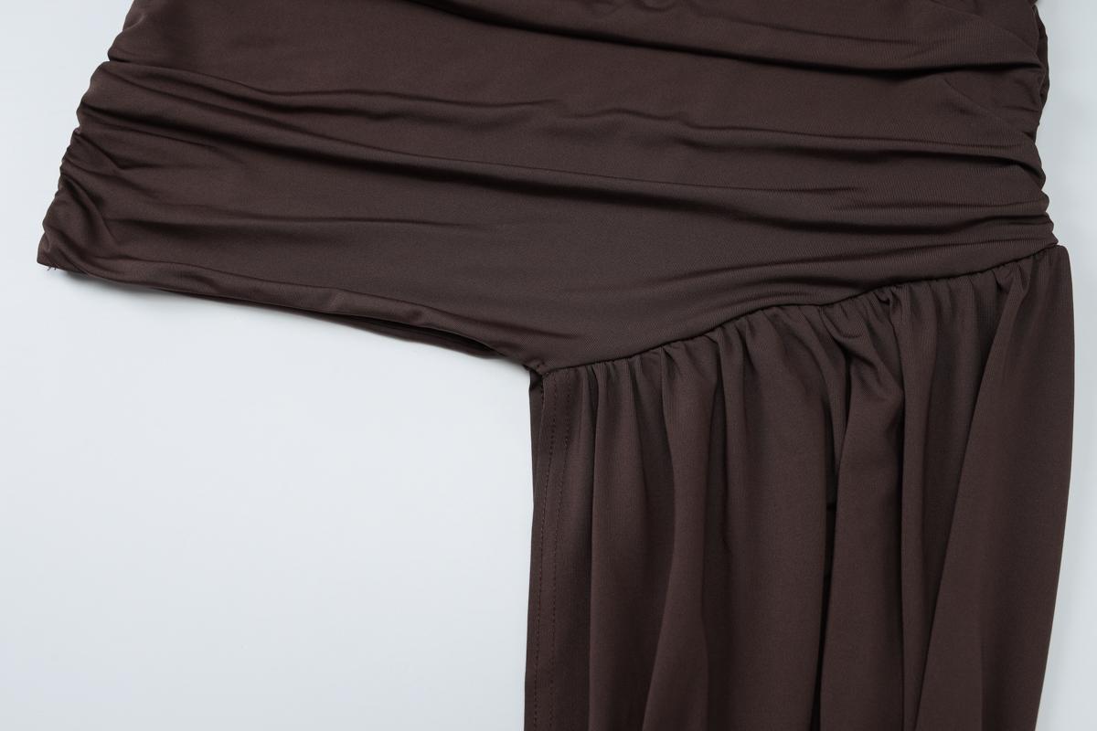 Women's Solid Color Ruched Asymmetrical Bodycon Dress, Elegant Mock-Neck Short Dress for Party Date Evening, Ladies Summer Clothes