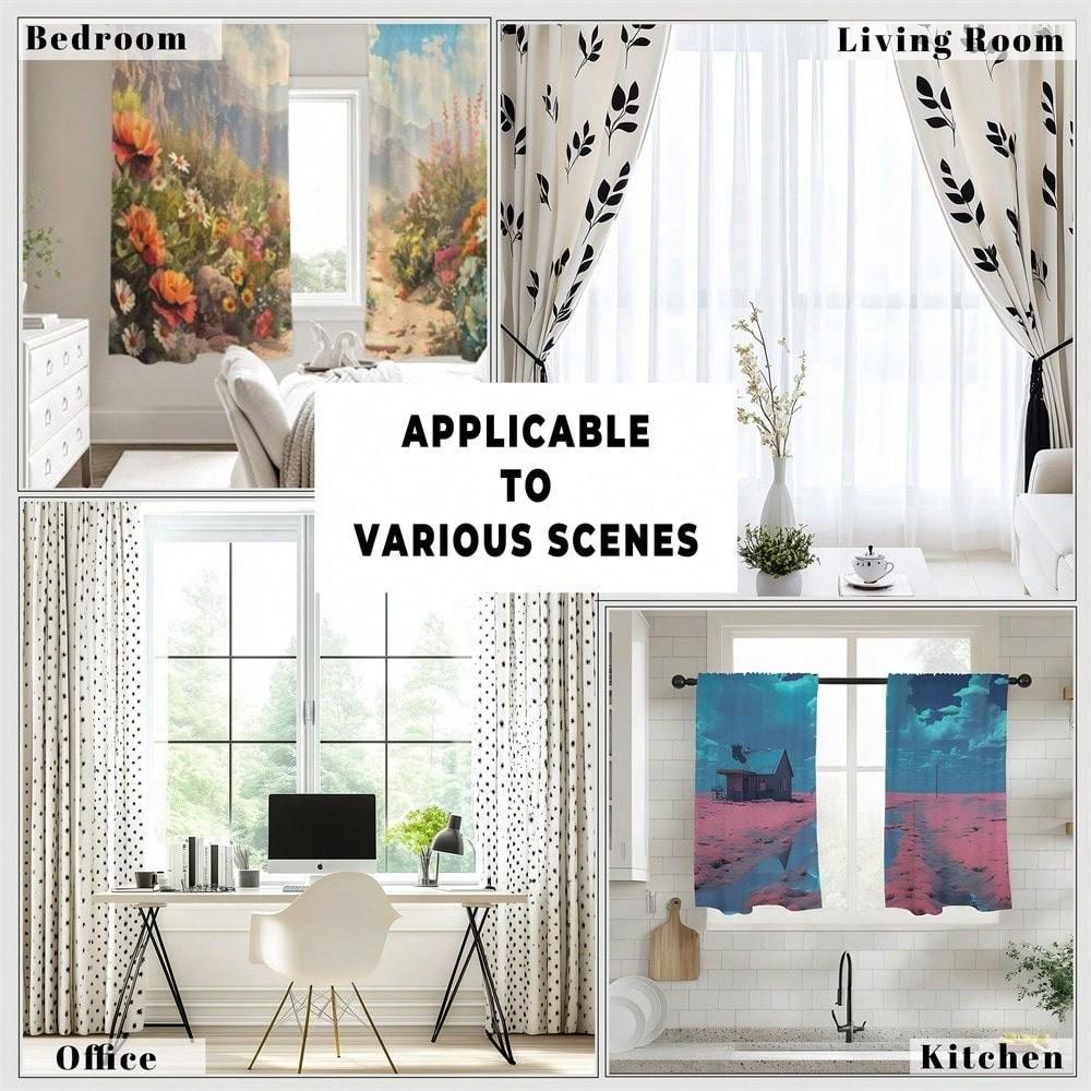 2-piece Spring & Summer Flower Cartoon Print Rod Pocket Curtains, Modern Knit Polyester Curtains, Suitable for Bedroom, Kitchen, Office, Living Room - Machine Washable, Versatile Room Decor, Living Room Curtains