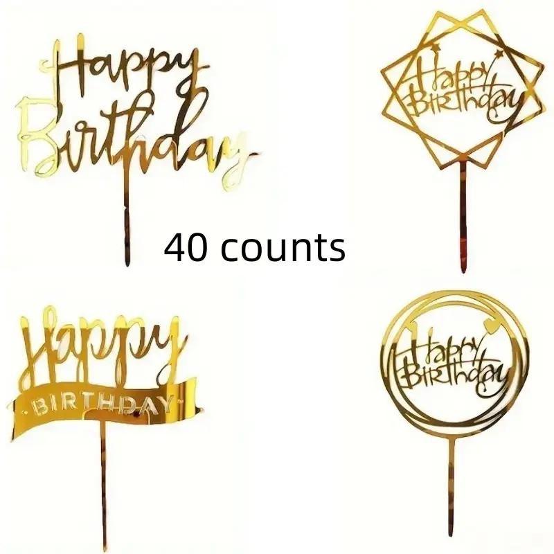 40pcs Acrylic Cake Decorations, Flashing Party Cake Decor, Birthday Card, Creative Baking Supplies, Festival and Birthday Gifts